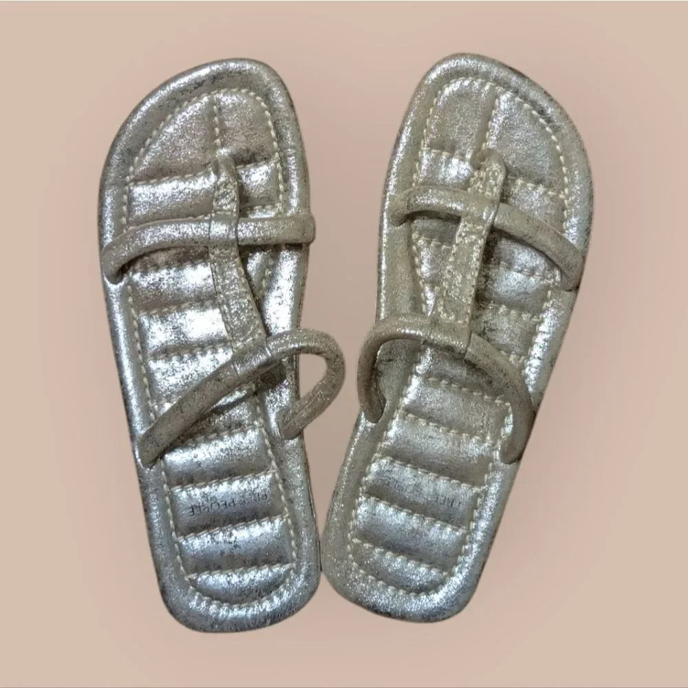 Free People Factory Distressed Silver Roman Gladiator Sandals Size 11